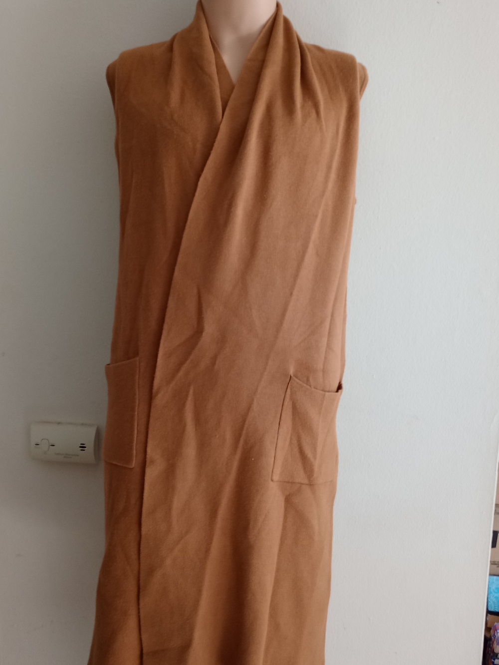 brown suede-like waterfall vest duster cardigan by Joan vass